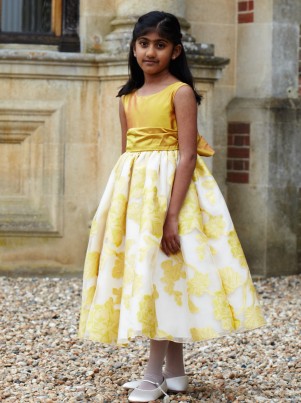 Eleanor gold flower girl or bridesmaid dresses by UK designer Nicki Macfarlane